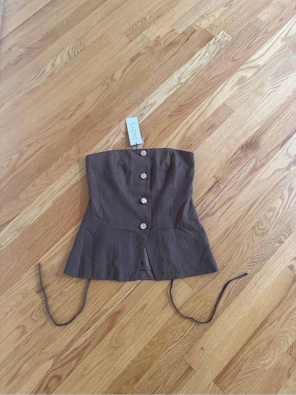 Revolve SNDYS size M strapless sexy gold button flare top